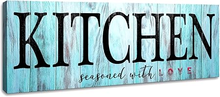 KZKU Canvas Wall Art Kitchen Decor Home Artwork Canvas Prints Rustic Farmhouse Kitchen Sign Kitchen Seasoned With Love Wall Decoration 1 Panel Size: 6x17 inches