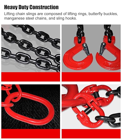 Lifting Slings Heavy Duty Chain, 1 3 5 6 10 13 Feet Quad Leg Lifting Chains with Locking Hooks, Mn Steel Heavy Duty Lifting Chain Link for Engine Hoist(Load 4.7 Ton L 4 M (13.1 FT) 4 Hook)