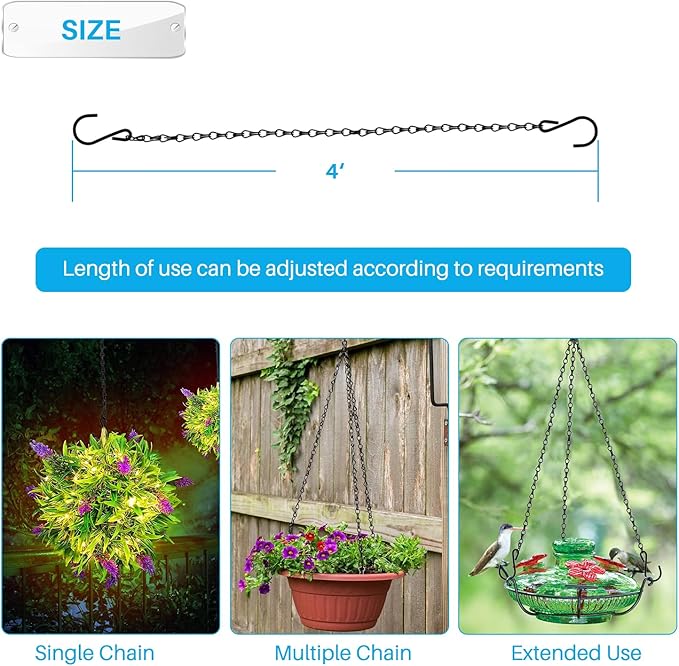 Patio Hanging Chain with Hooks Black Chain for Hanging Metal Decorative Chain for Hanging Planters Bird Feeders Signs Lanterns and Ornaments OutdoorIndoor Use (4 FT, 1 Piece)