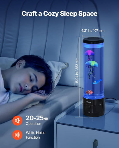VEVOR Sensory Bubble Tube Lamp, 16 Color Changing Light Effects, Water Fish Lamp with Built-in Bluetooth Speaker & White Noise, Fake Aquarium Tank Night Light for Bedroom Living Room Home Decor ( does not come with 2JelltFish-2Fish-1JellyFish Hook )