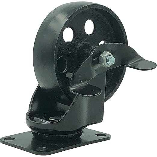 Seleq All Black Metal Plate Caster Wheel with Side Break 4" Set of 4