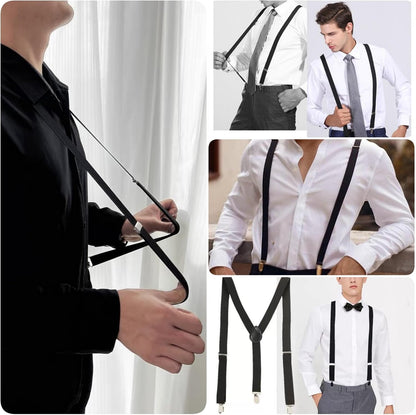 1" Mens Suspenders, 3 Strong Clips Elastic Adjustable Y-Back Suspender brace for Men