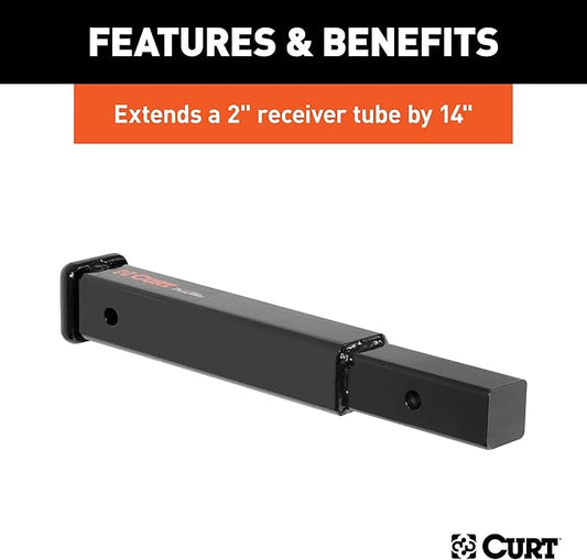 CURT 45795 14-Inch Long Trailer Hitch Extension for 2-Inch Receiver, 3,500 lbs
