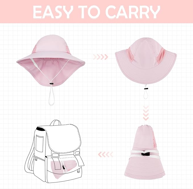 Baby Sun Hat Infant Toddler Kids Summer UPF 50+ Protection Caps for Girls Boys Wide Brim Baby Beach Hats with Neck Flap (2-6 years)