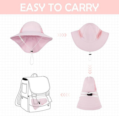 Baby Sun Hat Infant Toddler Kids Summer UPF 50+ Protection Caps for Girls Boys Wide Brim Baby Beach Hats with Neck Flap (2-6 years)