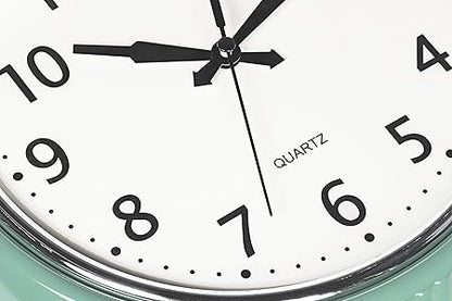 Bernhard Products Retro Wall Clock 9.5 Inch Green Kitchen 50's Vintage Design Round Silent Non Ticking Battery Operated Quality Quartz Clock (Seafoam Green)
