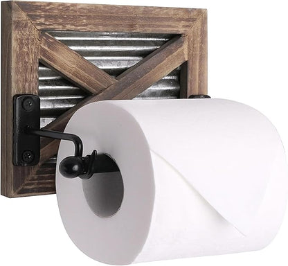 Autumn Alley Rustic Farmhouse Toilet Paper Holder Wall - Farmhouse Bathroom Country Decor Accessories with Warm Brown Wood, Galvanized Metal  Black Adds Western Decor Charm