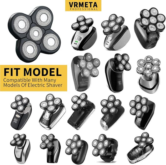 Men's Electric Shaver Replacement Heads 5D Sharp Stainless Steel Head Shaver Replacement Heads Floating Shaver Blades for Electric Rotary Shaver (5 heads (Black)