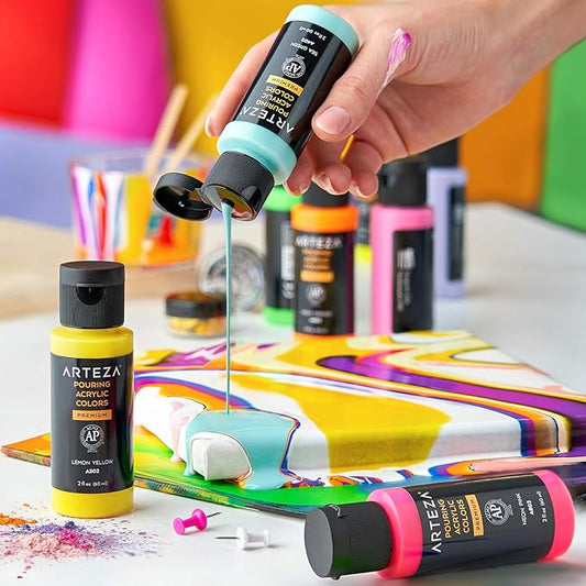 ARTEZA Acrylic Pouring Paint, 8 oz (236 ml), A801 Neon Orange, High-Flow Acrylic Paint, No Mixing Needed, Paint for Pouring on Canvas, Glass, Paper, Wood, Tile, and Stones