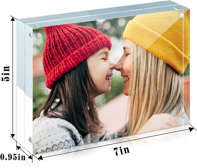 ILYXY 5 Pack Acrylic Frame 5x7, 20 Thicker, 24mm Thick Frameless Clear Picture Frame, Double Sided Magnetic Photo Frame, Free Standing Desktop Display Stand Acrylic Picture Frames