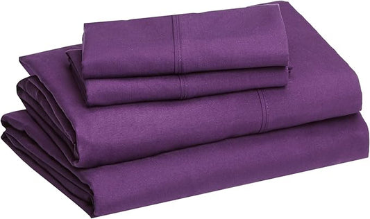 Basics 4 Piece Deluxe Microfiber Bed Sheets, Full Size, Plum, Solid