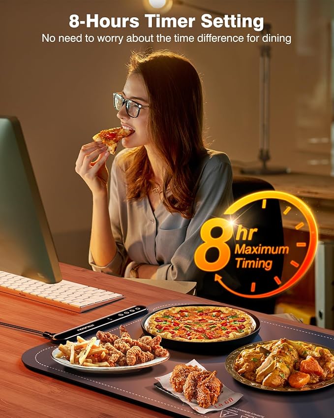 Warming Mat for Food, iTRUSOU Silicone Electric Warming Tray with 7 Temp-Settings, 1-8Hr Auto Shut-Off, Switchable FahrenheitCelsius, Upgrade Strap Keep Food Warm at Buffet, Party, Sabbath, Daily Use