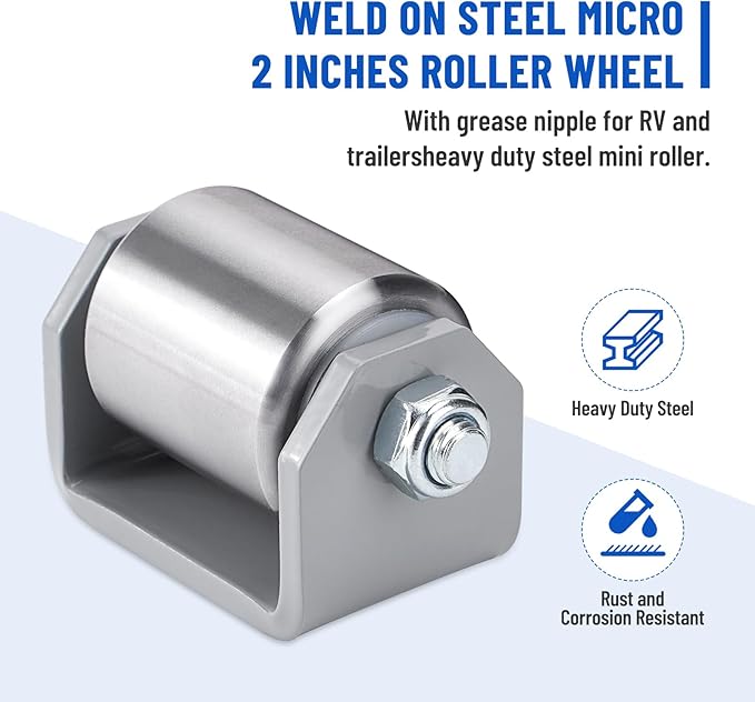 2" Weld on Trailer Roller Heavy Duty Steel Skid Wheels Caster Roller with for RV Trailers, Motorhome and 5th Wheels (Pack of 2)
