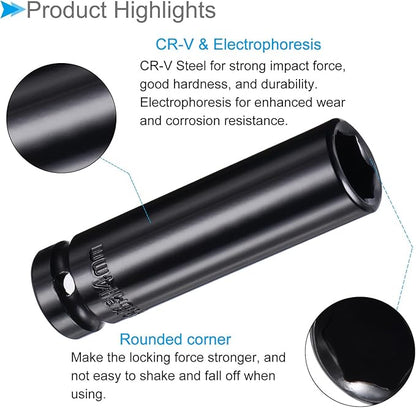 Deep Impact Socket, 12" Drive 14mm Socket, CR-V Steel Rounded Corner Design 6-Point Deep Impact Socket - (Applications: for Screw Installation and Removal)