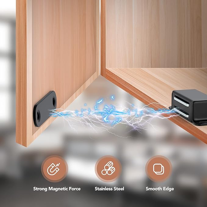 Ravinte 4 Pack Black Magnetic Door Catch, Matte Black Cabinet Magnets, Strong Magnetic Catch Latch for Kitchen Cabinets, Drawers  Cupboards, Stainless Steel Closures
