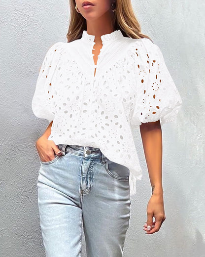 Stylish summer blouses with lace and embroidery, made of breathable fabric for comfort.