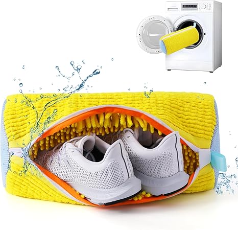 Shoe Washing Machine Bag, Invisible Zipper Side Opening Shoe Washing Bag for Washer and Dryer, Shoe Laundry Bags for Sneakers, Reusable Shoe Cleaning Bag for All Shoe Sizes (Yellow 1pc)