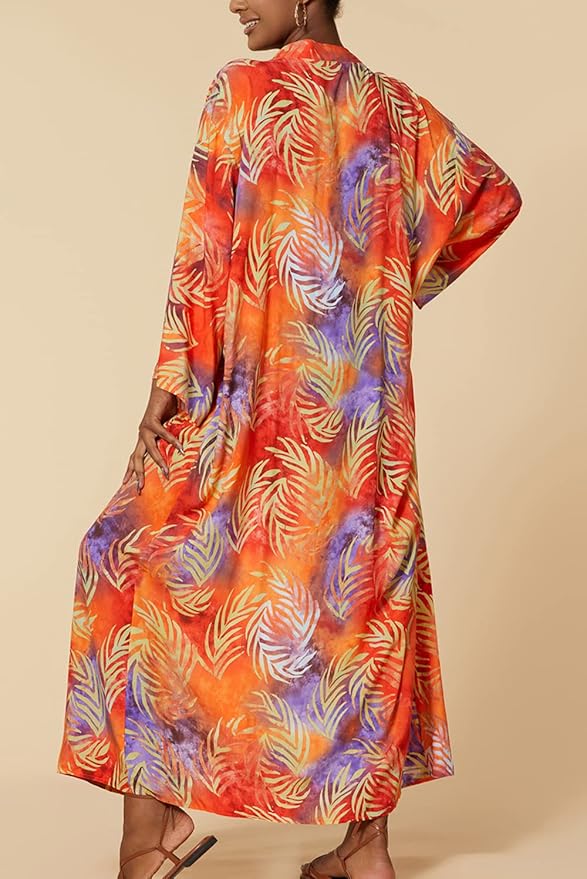 Women's Bohemian Long Cardigan Dress Large Size Kimono Beach Swimsuit Cover Up Dresses