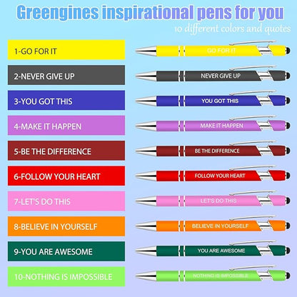 10 Pcs Inspirational Pens Bulk, Motivational Ballpoint Pen with Stylus Tip Funny Ink Pens in Bulk Inspirational Gifts for Women Coworkers Office Supplies Black Ink
