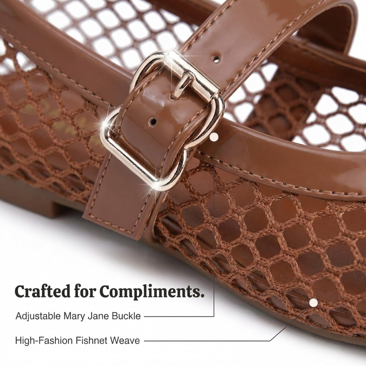 EMMA NEW YORK Mesh Ballet Flats for Women, Mary Jane Mesh Ballet Flats Shoes for Women with Buckle Strap.