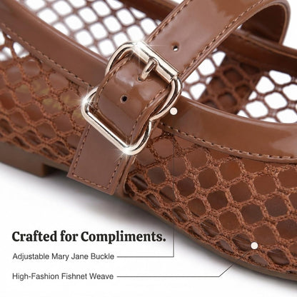 EMMA NEW YORK Mesh Ballet Flats for Women, Mary Jane Mesh Ballet Flats Shoes for Women with Buckle Strap.