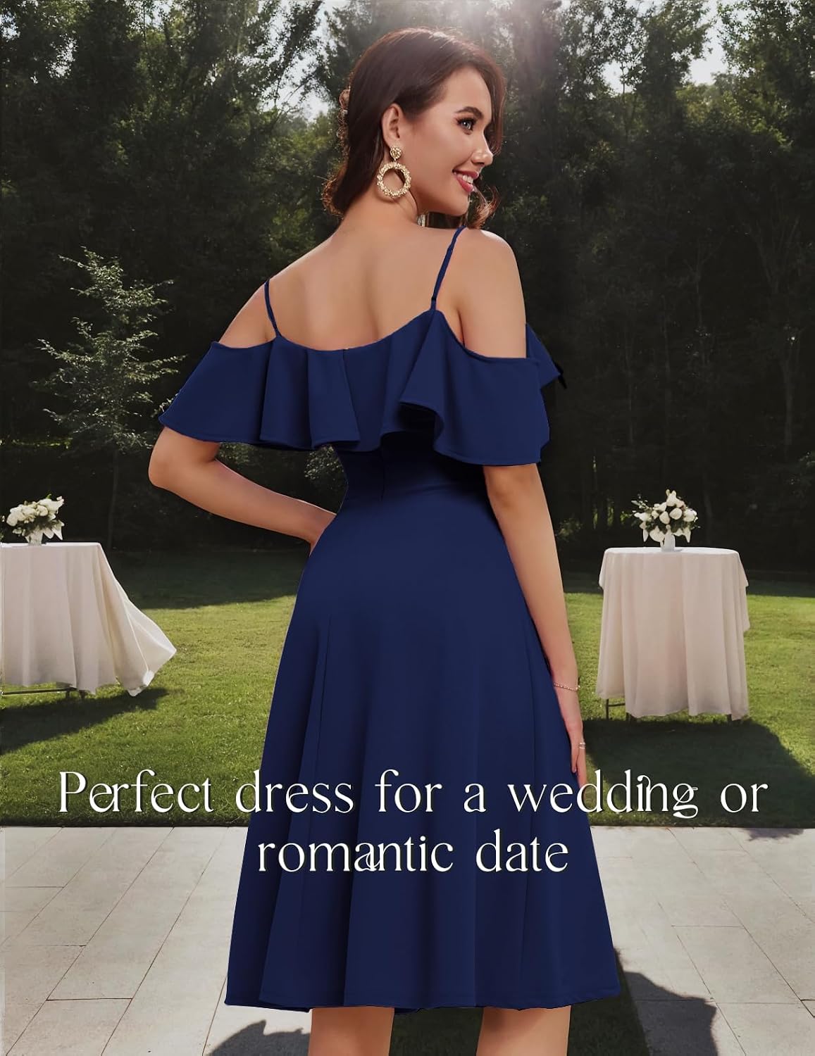 Bbonlinedress Womens Off The Shoulder Cocktail Dress, Formal Wedding Guest Prom Party Homecoming Graduation A-line Midi Dress