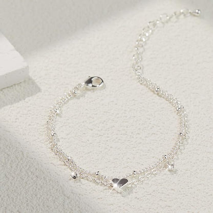 Sterling Silver Anklet Bracelets for Women Waterproof, 925 Sliver Plated CZ  Heart Charm Dainty Layer Anklets for Women Trendy, Simple Chain Anklets Set Gifts for Women, Jewelry Gifts for Her Women Mom Wife Girlfriend