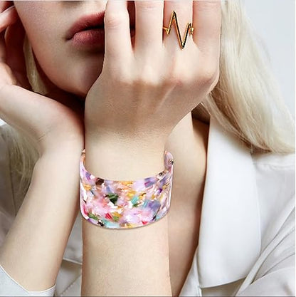 FAERLIIRY Cuff Bracelet for Women Acrylic Resin Bracelets Statement Bangle Bracelet Adjustable Bracelet Wide Chunky Bracelets for Women (Floral)