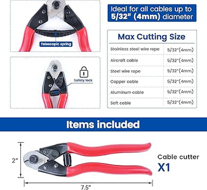 Muzata Cable Cutter Wire Cutter Heavy Duty Up to 18" 532" Stainless Steel Aircraft Wire Rope for Deck Railing Metal Fence Bicycle Brake Bike Cutter DIY Project CR12