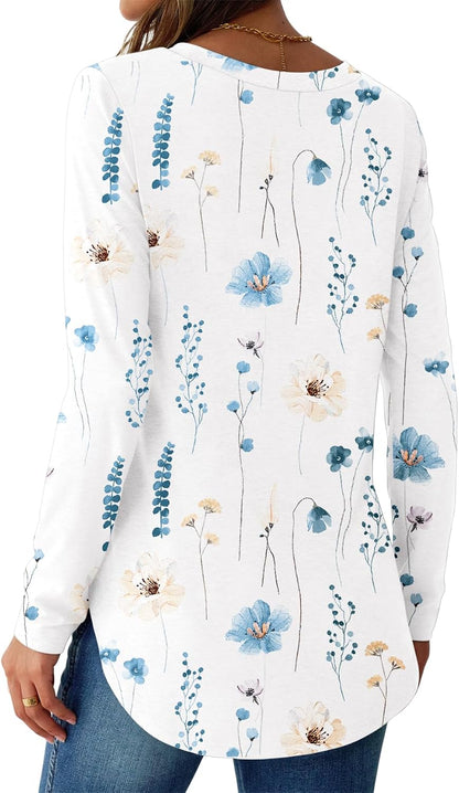 NORACORA Women Long Sleeve Shirts Loose Tunic Crew Neck Lightweight Side Split Casual 2026 Spring Trendy Basic Tshirts Blouse