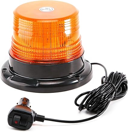 1-Pcs Amber LED Beacon Lights 12-24V Warning Safety Flashing Emergency Roadside Strobe Mini Light Bar with Magnetic Base for Snow Plow Truck Construction Vehicles Forklift Tractor Golf Carts