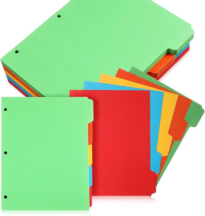 Harloon 250 Dividers Blank Writing on Binder Dividers 3 Hole Punch Dividers 1/5 Cut Tabs Heavyweight Letter Size Ring Binder Dividers 50 Sets for Project Class Presentation (Colorful)