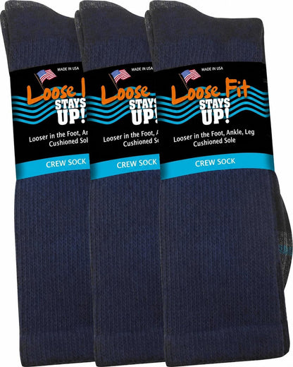 Loose Fit Stays Up Men's and Women's Casual Crew Socks (Pack of 1) Made in USA! Cushioned Sole