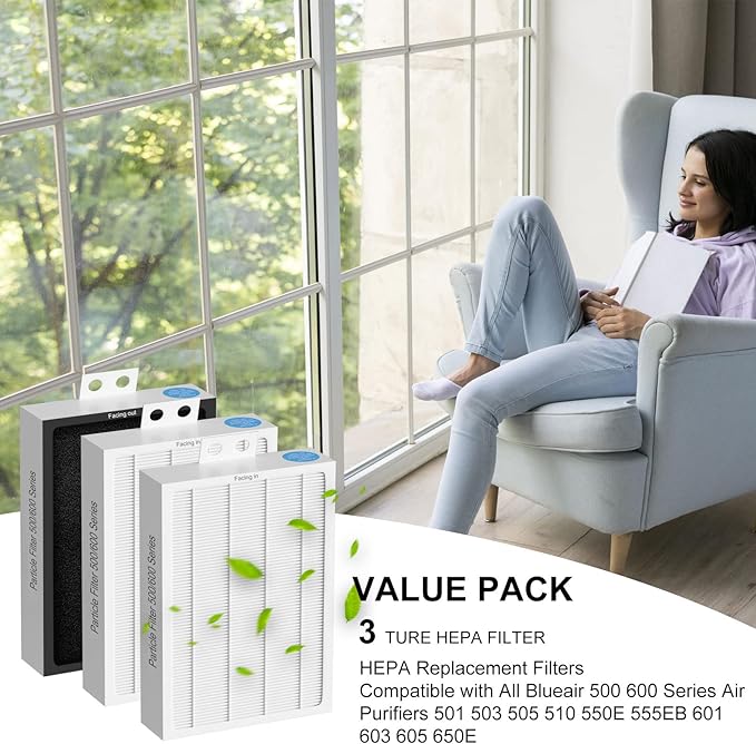 3-Pack Classic 500/600 Series HEPA Filter Replacement Compatible with Blueair Classic 500/600 Series Air Cleaner Purifiers 501 503 505 510 550E 555EB 601 603 605 650E Particle Filter