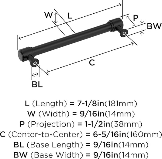 Amerock Faircrest 6-516 inch (160mm) Center-to-Center Matte Black Cabinet Pull, BP37465MB