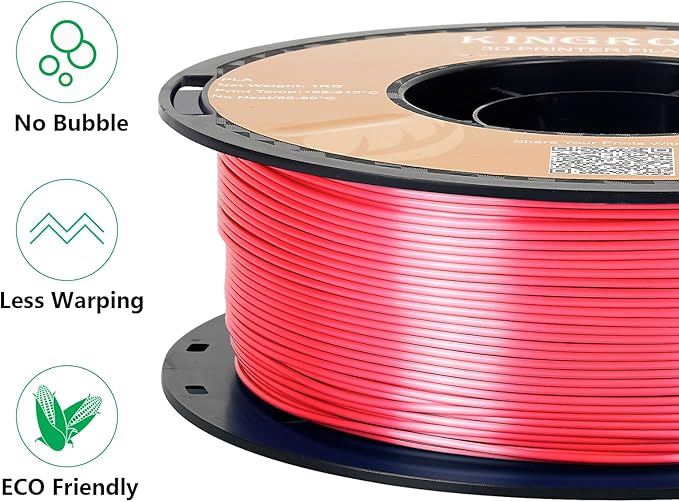 Kingroon Silk PLA 3D Printer Filament, Dimensional Accuracy - 0.03 mm, 1 kg Spool(2.2lbs), PLA Shiny Filament 1.75 mm (Red)