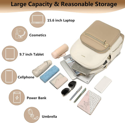 bagswan laptop backpack for Women - 15.6 inch Work Bags Travel Backpack with USB Charger College Bookbag Waterproof Business Computer Backpack Anti-theft Casual Backpacks for Nurse Teacher khaki