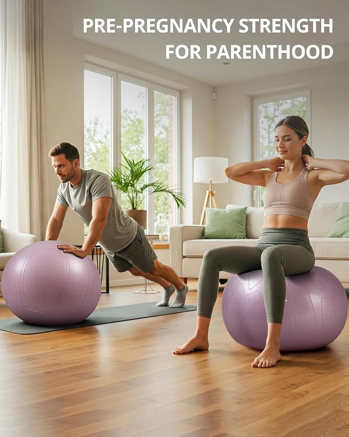 Trideer Pregnancy Birthing Ball - 1.7mm Extra Thick Yoga Ball for Maternity, Labor, Exercise, Physio, Recovery - Guide & Baby Memory Book Included - 440LB Anti-Burst & Non-Slip Stability