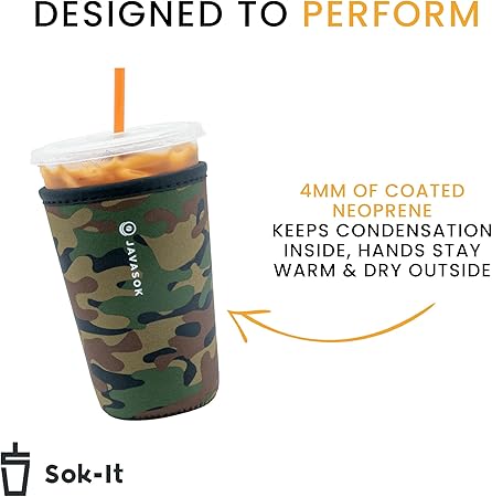 Sok It Java Sok Iced Coffee  Cold Soda Insulated Neoprene Cup Sleeve (Succulents, Medium: 22-28oz)