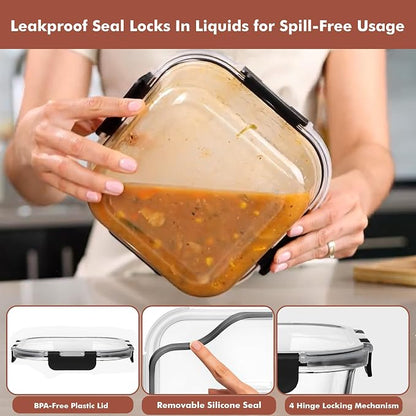 Razab 2 PC 1200ML / 41 Oz Glass Food Storage Containers with Lids - Airtight & Leakproof - Microwave/Oven/Freezer Safe