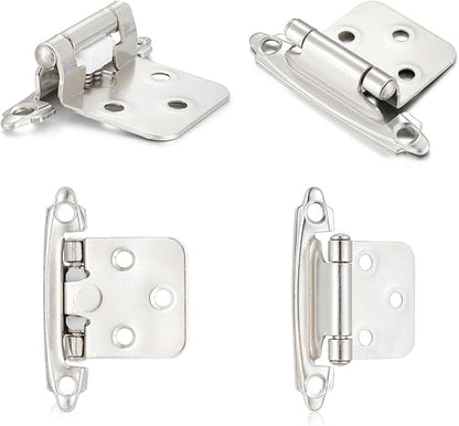 10 Pack (5 Pair) Brushed Satin Nickel Self-Closing Cabinet Hinges for Flush Mount Kitchen Cabinet Door, 1/2" Overlay (Variable) Face Frame Semi-Concealed Hinges