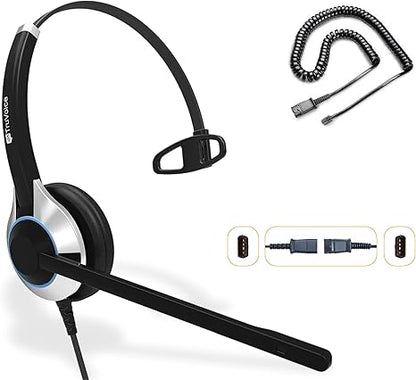 TruVoice HD-500 Office and Call Center Wired QD Headset with Noise Canceling Microphone and HD Speakers - Compatible with Mitel, Nortel, Avaya, Poly, Polycom, Shoretel, Digium, ESI, Fanvil Desk Phones