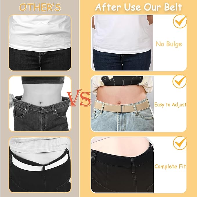 3 Pack No Show Elastic Stretch Belts for Women and Men, Invisible Strap Belt with Flat Buckle for Jeans Pants Dresses Adjustable
