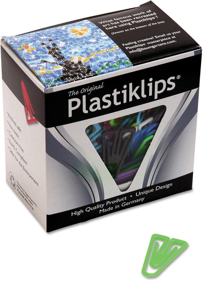 Baumgartens LP0600 Plastiklips Paper Clips, Large, Assorted Colors, 200/Box