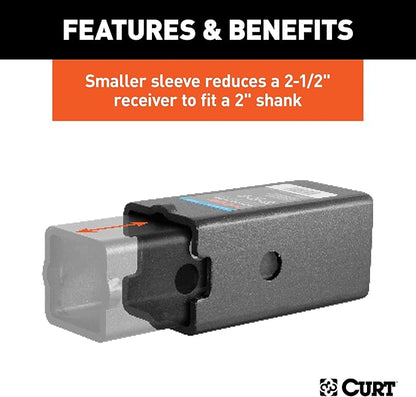 CURT 45408 Trailer Hitch Receiver Adapter Reducer Sleeve Set, 3 to 2-12 or 2-Inch, 2-Piece, Black