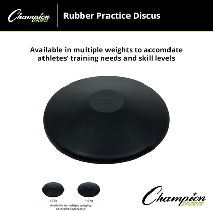 Champion Sports Rubber Practice Discus, 1.0 kg, Black