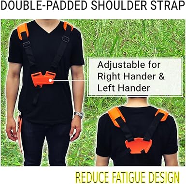 Shoulder Strap for Weed Eater Trimmer, Adjustable Brush Cutter Double Shoulder Belt, Gardening, Harness Weed Accessories Leaf Brower Orange Black