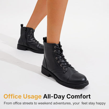 Vepose Women's 910 Ankle Boots Lace up, Flat Fashion Combat Booties Low Heel