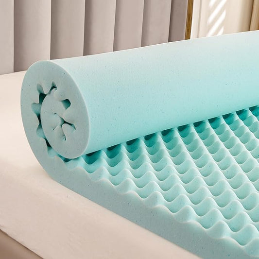 MUUEGM Mattress Topper, 2 Inch Twin Memory Foam Mattress Toppers - Egg Crate Gel Infused Cooling Pad for Breathable Comfort and Back Pain Relief