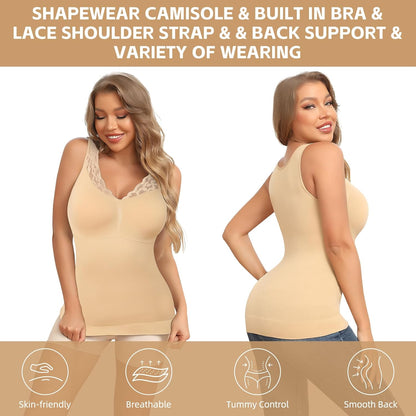 JOYSHAPER Shapewear Camisoles with Built in Bra Tummy Control Shapewear Tank Tops for Women Padded Bras Shaper Cami
